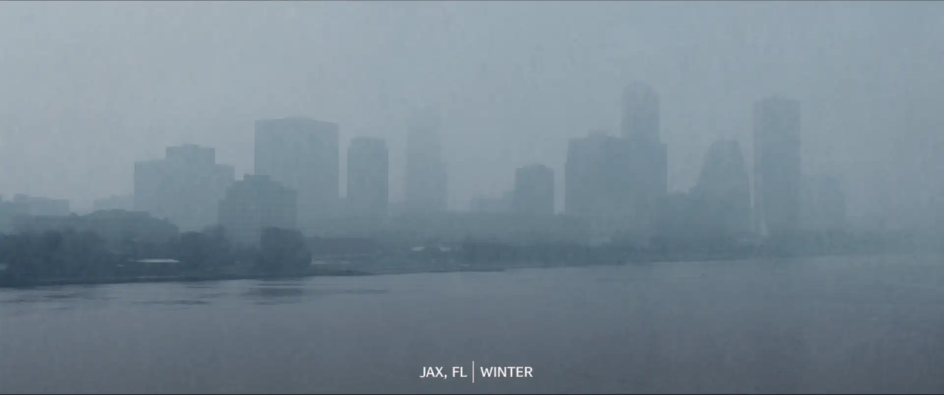 Foggy winter morning over the Jacksonville skyline and the St. Johns River